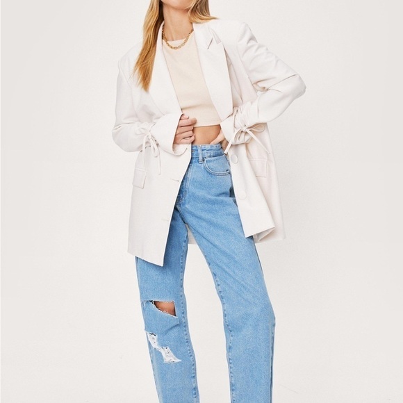 NWT Nasty Gal Tie Sleeve Oversized Blazer in Cream Size 2 - Picture 8 of 8